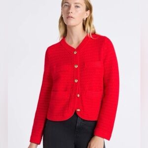 Free Assembly Bright Red Textured Button Cardigan